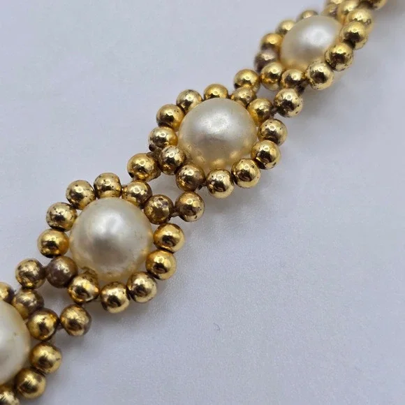 Fashion‎ Jewelry Necklace Faux Pearl Cluster Gold Tone Womens - Picture 3 of 7
